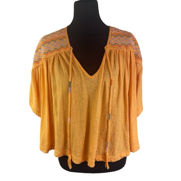 Free People Market Embroidered V-Neck Top in Carrot Ginger Orange Cotton Blend - Picture 8 of 16